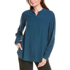 NEW Eileen Fisher Mandarin Collar Crepe de Chine silk shirt